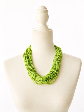 Lime Green Multi-Strand Seed Bead Statement Necklace